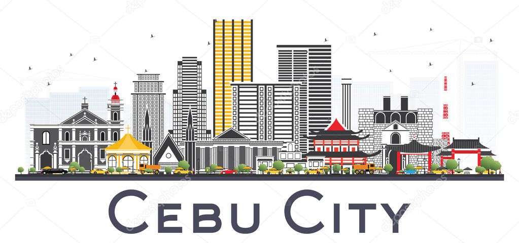 Cebu City Philippines Skyline with Gray Buildings Isolated on Wh