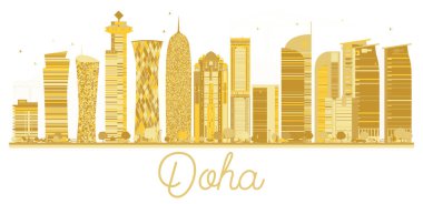 Doha şehir manzarası altın siluet.