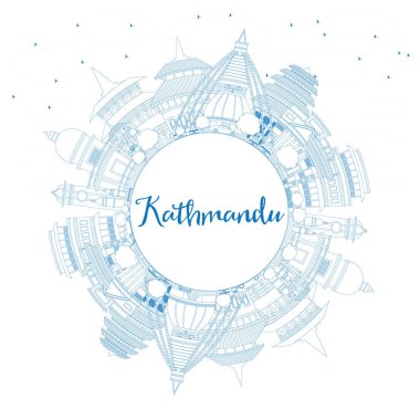 Anahat Katmandu manzarası ile mavi binalar ve kopya alanı.