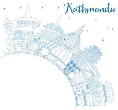 Anahat Katmandu manzarası ile mavi binalar ve kopya alanı.