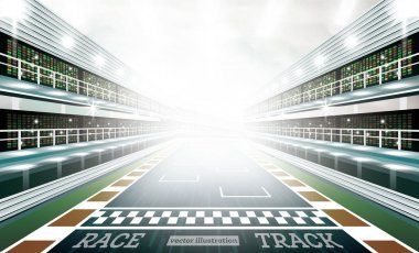 Yarış parça Arena sahne ışıkları ve bitiş çizgisine.