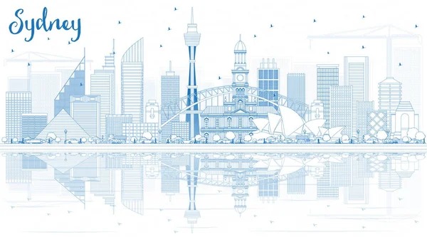Esquema Sydney Australia Skyline con edificios azules y Reflect — Vector de stock