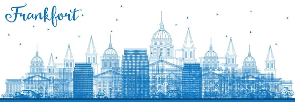 Obrys Frankfort Panorama s modrou budov. — Stockový vektor