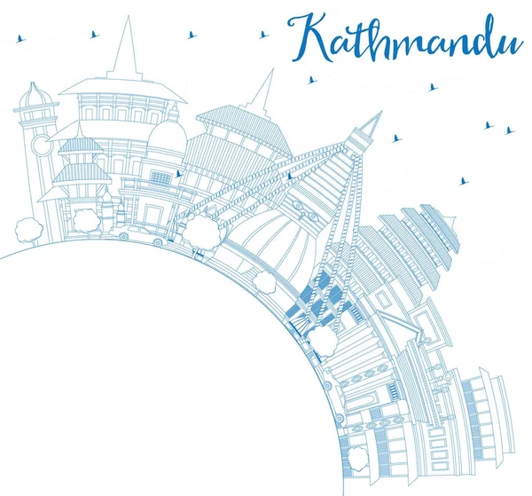 Anahat Katmandu manzarası ile mavi binalar ve kopya alanı.