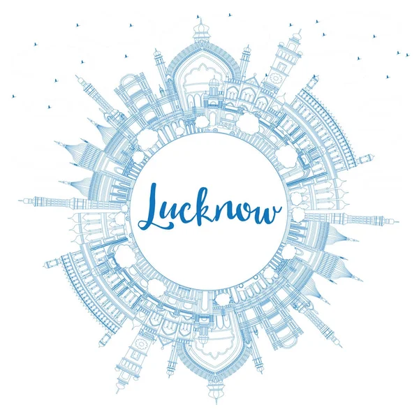 Outline Lucknow Skyline con edifici blu e spazio copia . — Vettoriale Stock