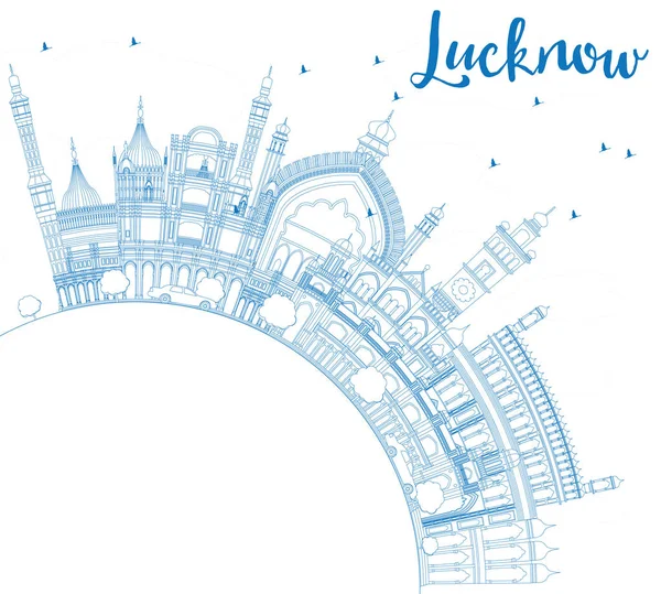 Esquema Lucknow Skyline con edificios azules y espacio de copia . — Vector de stock