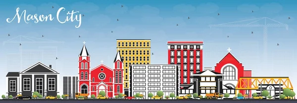 Mason şehir Iowa manzarası renkli binalar ve mavi gökyüzü ile.