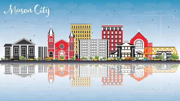 Mason şehir Iowa manzarası renkli binalar, mavi gökyüzü ve tepki