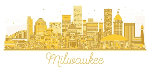 Milwaukee şehir manzarası altın siluet. — Stok Vektör