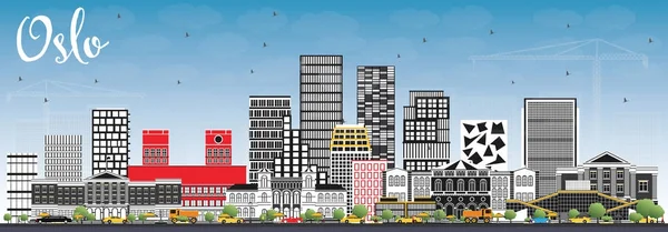 Oslo Norvégia Skyline épületek szürke és a kék ég. — Stock Vector