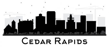 Cedar Rapids Iowa manzarası siyah beyaz siluet.