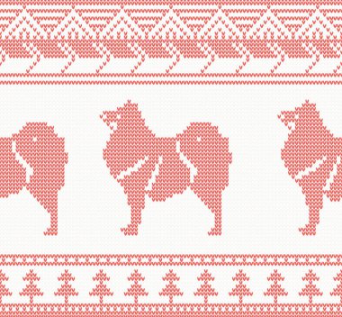 Kırmızı renkli örgü köpek Seamless Modeli.