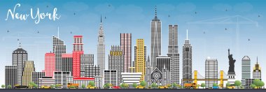 New York ABD Skyline gri gökdelenler ve mavi gökyüzü ile.