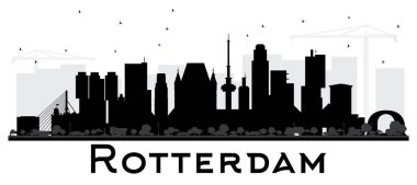 Rotterdam Hollanda manzarası siyah beyaz siluet.