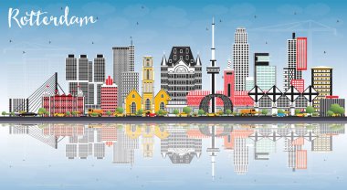 Rotterdam Hollanda manzarası gri binalar, mavi gökyüzü ve 
