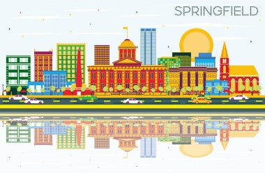 Springfield manzarası renkli binalar, mavi gökyüzü ile Reflectio