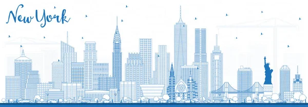 Outline New York USA Skyline con edifici blu . — Vettoriale Stock