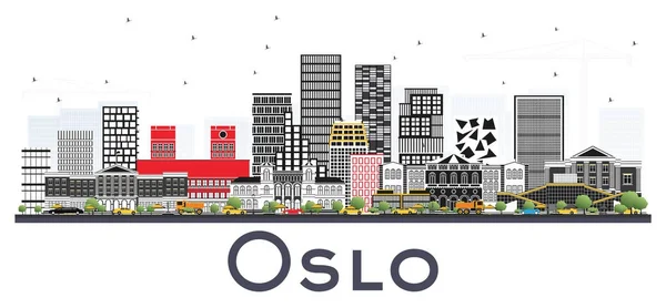 Oslo Noruega Skyline com Edifícios Cinzentos Isolados em Branco Backgr —  Vetores de Stock