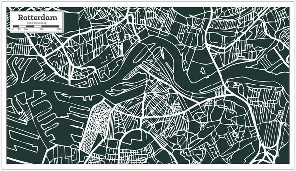 Rotterdam Haritası Retro tarzı. Elle çizilmiş. — Stok Vektör