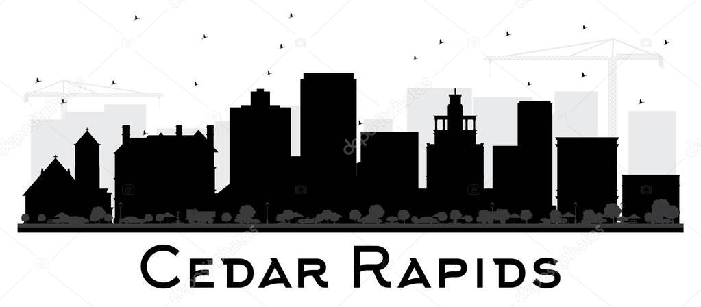 Cedar Rapids Iowa skyline black and white silhouette.