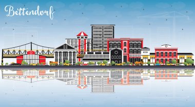 Bettendorf Iowa manzarası renkli binalar, mavi gökyüzü ve tepki