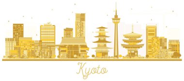Kyoto Japonya şehir manzarası altın siluet.