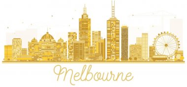 Melbourne Avustralya şehir manzarası altın siluet.
