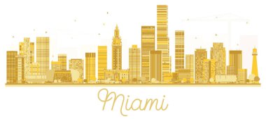 Miami ABD şehir manzarası altın siluet.