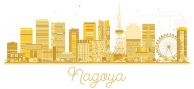Nagoya Japonya şehir manzarası altın siluet.