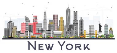 New York ABD Skyline üzerinde beyaz Bac izole gri gökdelenler ile