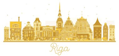 Riga Letonya şehir manzarası altın siluet.