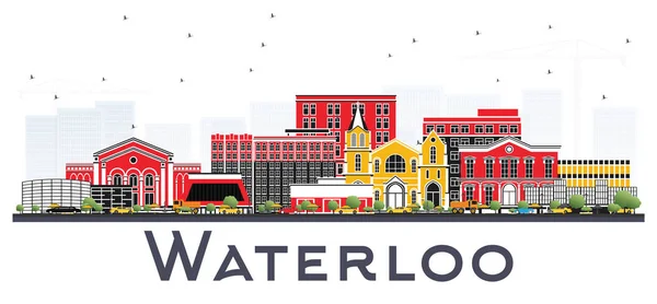 Waterloo Iowa Skyline met kleur gebouwen geïsoleerd op witte Bac — Stockvector
