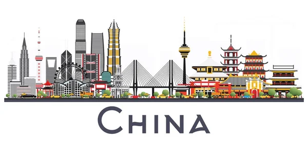 De Skyline van de stad van de China geïsoleerd op een witte achtergrond. Beroemde bezienswaardigheid — Stockvector