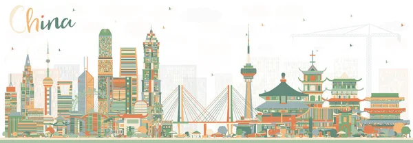 China City Skyline. Famosi punti di riferimento in Cina. Vettore Illustrati — Vettoriale Stock