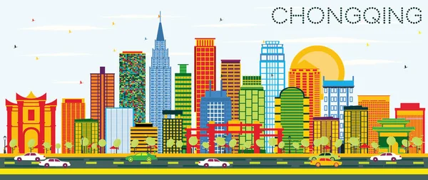 Chongqing Skyline with Color Buildings and Blue Sky. — Stock Vector