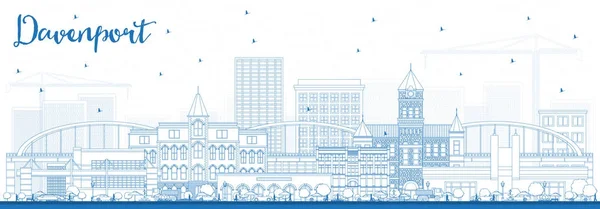 Περίγραμμα ορίζοντα Ντάβενπορτ Αϊόβα με μπλε κτίρια. — Διανυσματικό Αρχείο