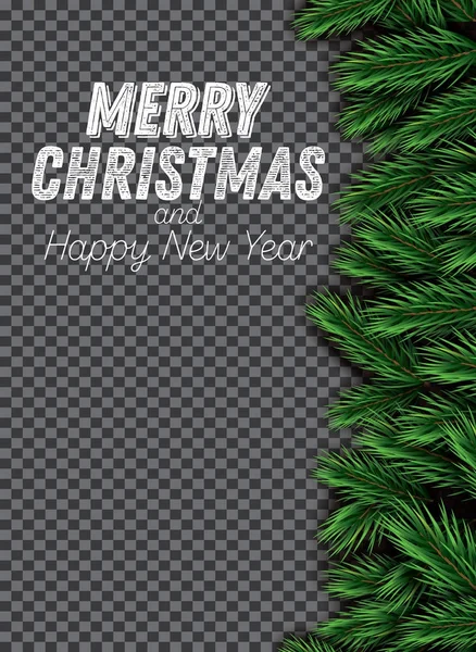 Branche de sapin sur fond transparent. Joyeux Noël et Joyeux Noël — Image vectorielle