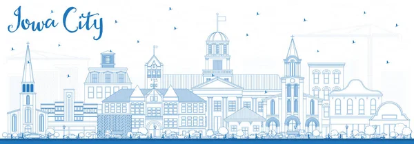 Esquema de Iowa City Skyline con edificios azules . — Vector de stock