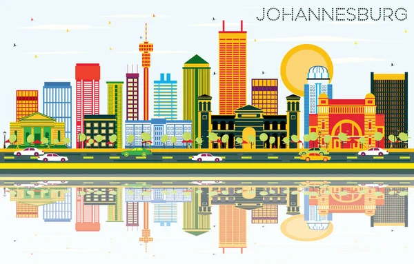 Johannesburg Skyline with Color Buildings, Blue Sky and Reflecti — Stock Vector