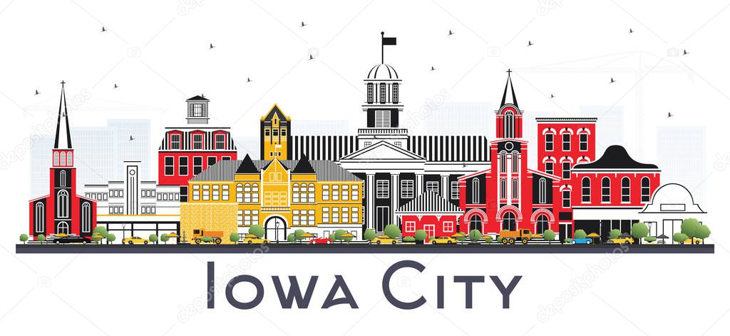 Iowa City Skyline with Color Buildings Isolated on White Backgro