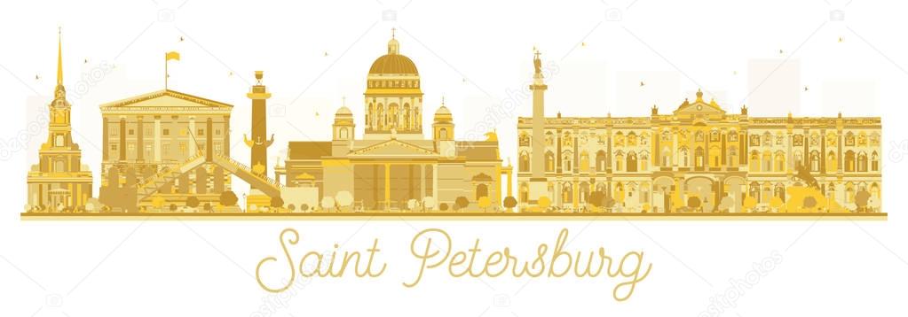 Saint Petersburg City skyline golden silhouette.
