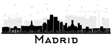 Madrid İspanya manzarası siyah ve beyaz siluet.