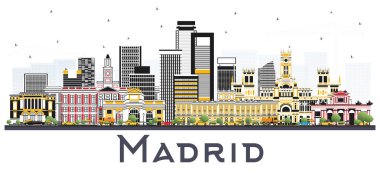 Madrid İspanya manzarası ile gri beyaz Backg izole binalar