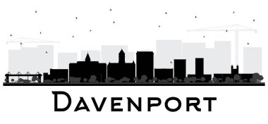 Davenport şehir manzarası siyah beyaz siluet.