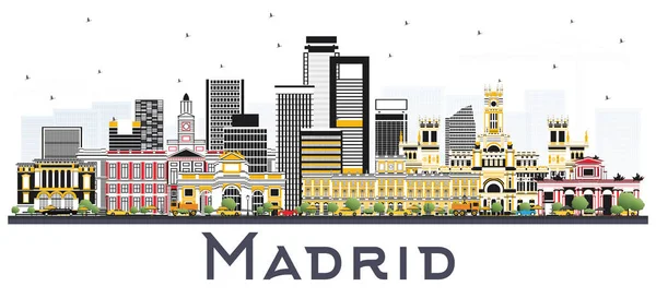 Madrid Spain Skyline with Gray Buildings Isolated on White Backg — Stock Vector