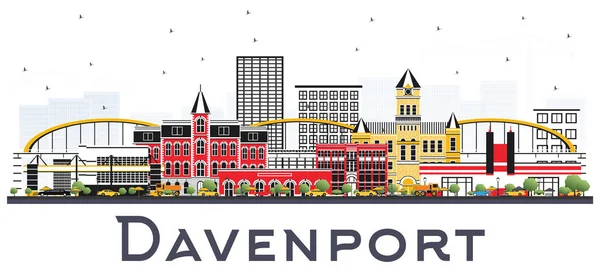 Davenport Iowa Skyline con edificios de color aislados en White Ba — Vector de stock