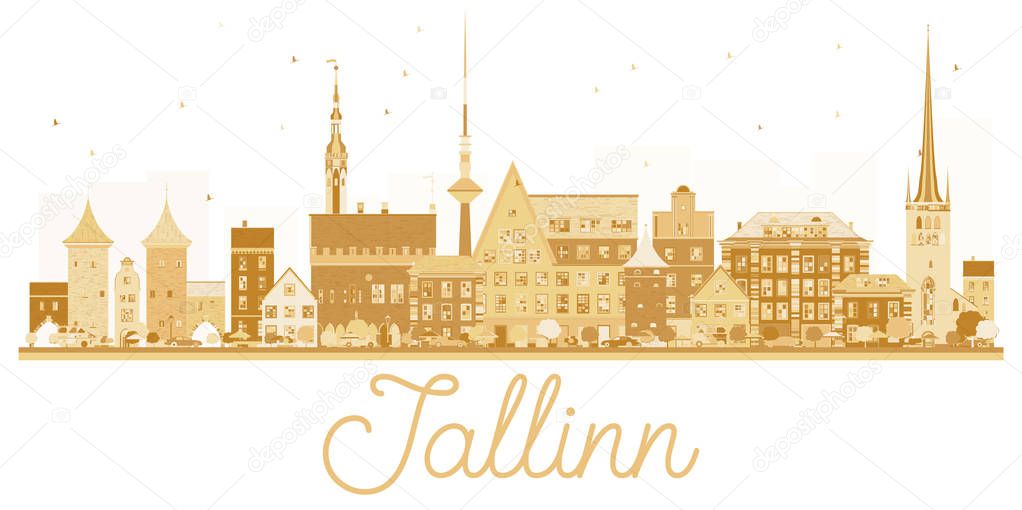 Tallinn City skyline golden silhouette.