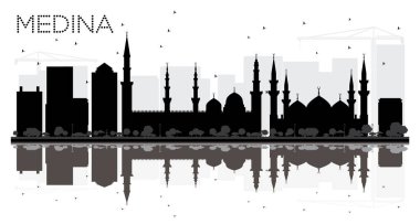 Medine Suudi Arabistan şehir manzarası siyah beyaz siluet ile