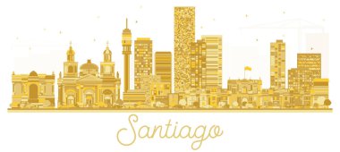 Santiago Şili şehir manzarası altın siluet yansımaları ile.