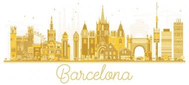 Barcelona İspanya şehir manzarası altın siluet.